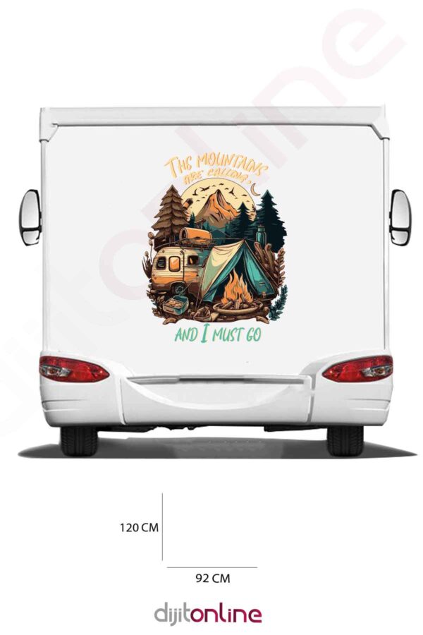 Karavan Kamp Baskı Sticker - Kamp Çadırı Sticker - Dağ ve Orman Sticker - 92x120 Cm