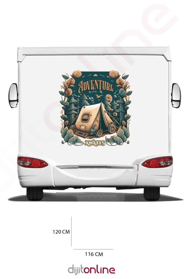 Karavan Kamp Baskı Sticker - Kamp Çadırı Sticker - Macera Sticker - 116x120 Cm