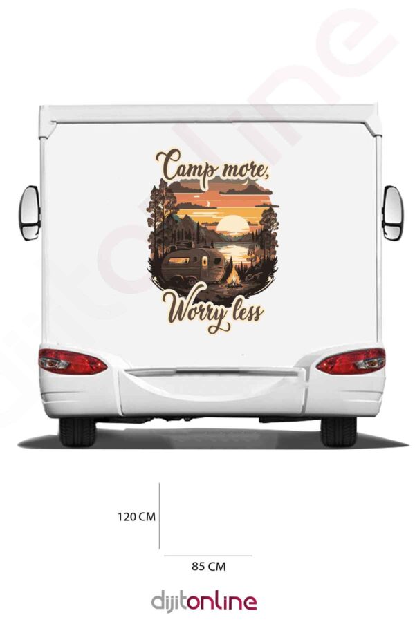 Karavan Kamp Baskı Sticker - Kamp Ateşi Sticker - Gün Batımı Sticker - Dağ Sticker - 85x120 Cm