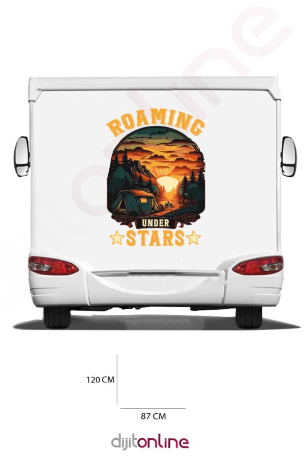 Karavan Kamp Baskı Sticker - Kamp Çadırı Sticker - Gün Batımı Sticker - Dağ Sticker - 87x120 Cm