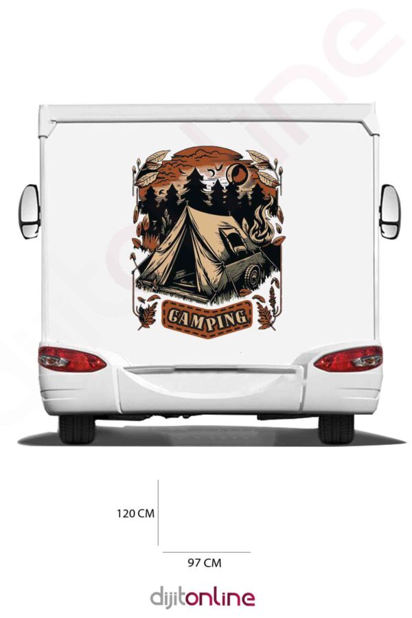 Karavan Kamp Baskı Sticker - Kamp Çadırı Sticker - Ağaç Sticker - 97x120 Cm