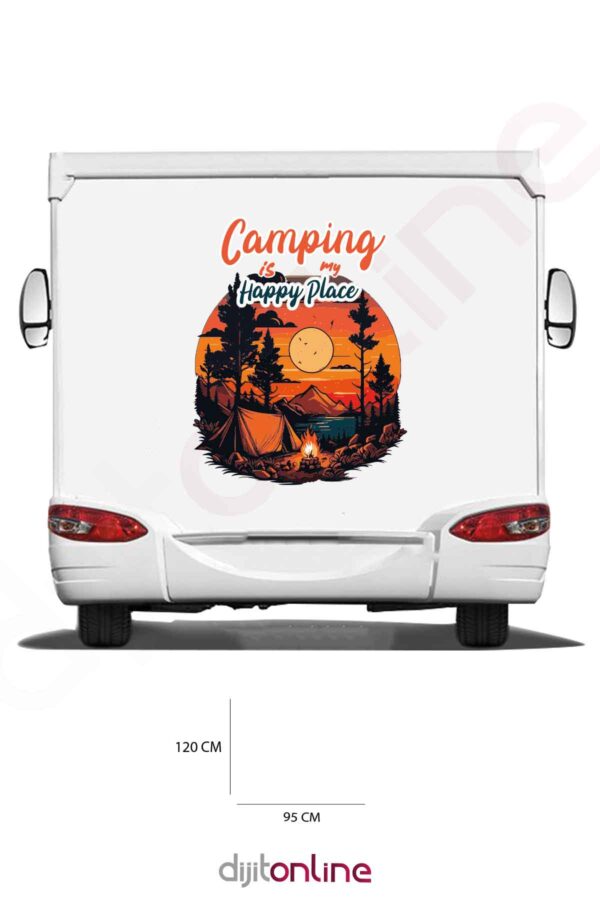 Karavan Kamp Baskı Sticker - Kamp Çadırı Sticker - Kamp Ateşi Sticker - Ağaç Sticker - 96x120 Cm