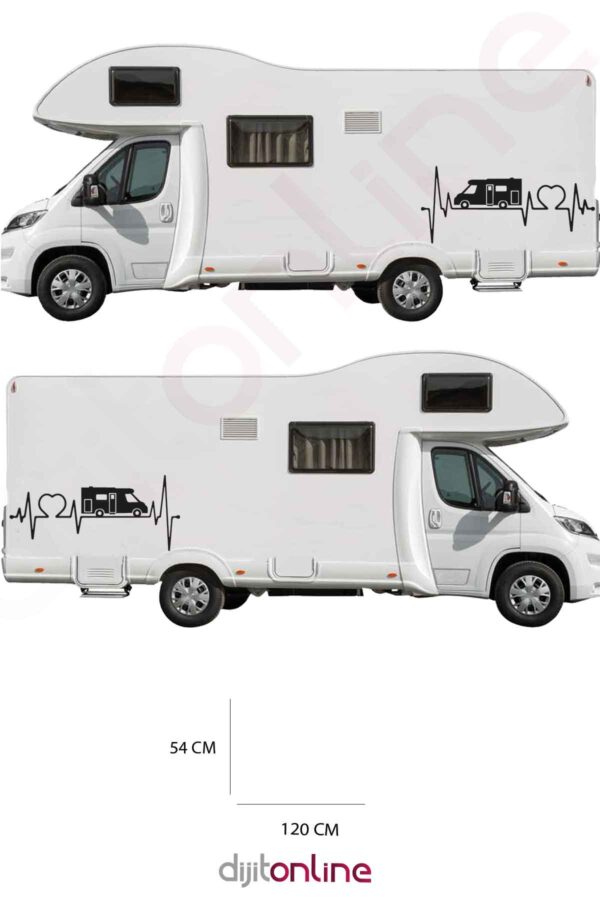 2 Adet Karavan Sticker - Kalp Grafisi Sticker - Karavan Sticker - 120x54 Cm