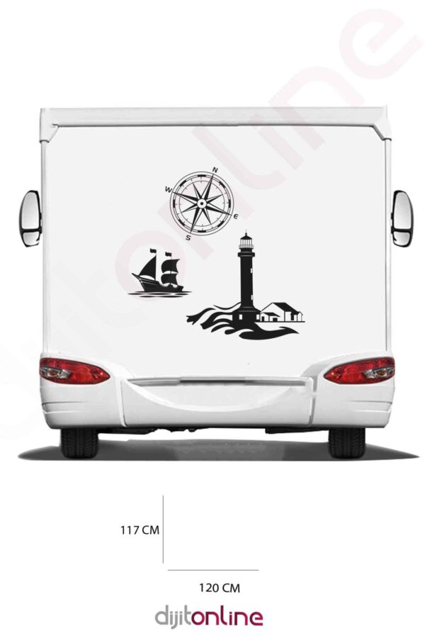 Karavan Sticker - Deniz Feneri Sticker - Pusula Sticker - Kayık Sticker - 120x117 Cm