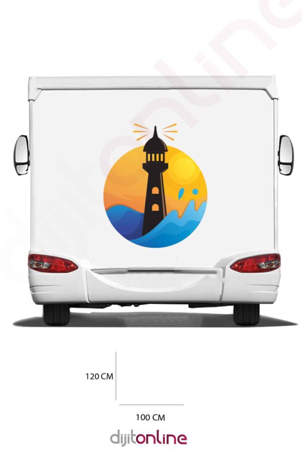 Karavan Baskı Sticker - Deniz Feneri Sticker - Güneş Sticker - 100x120 Cm