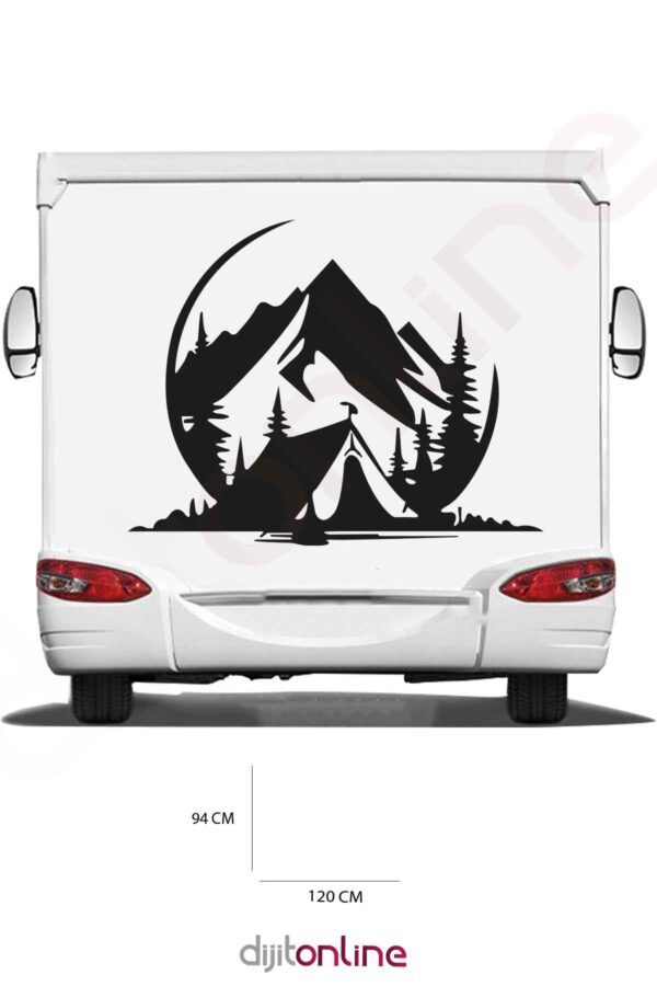 Karavan Kamp Sticker - Karavan Dağ Orman ve Çadır Sticker 120x87 Cm