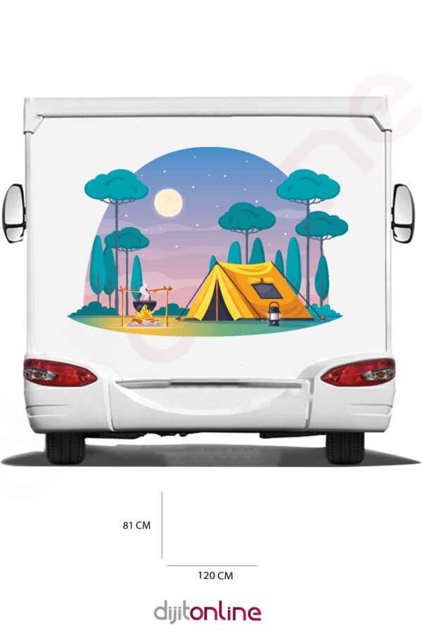 Karavan Baskı Sticker - Kamp ve Orman Sticker - Ay ve Yıldız Sticker - 120x81