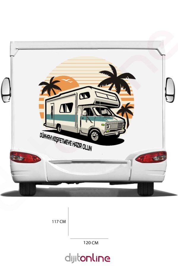 Karavan Baskı Sticker - Palmiye ve Güneş Sticker - Macera ve Keşif Sticker - 120x117 Cm