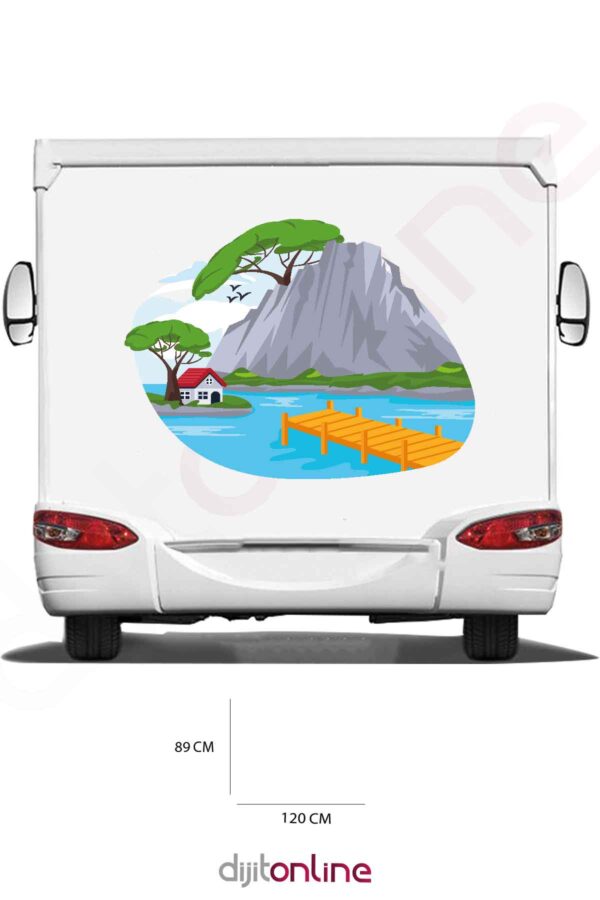 Karavan Baskı Sticker - Deniz ve Dağ Sticker - 120x89