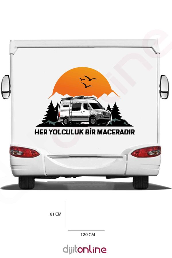 Karavan Baskı Sticker - Kamp ve Seyahat Sticker - Dağ Kuş Sticker - 120x81 Cm