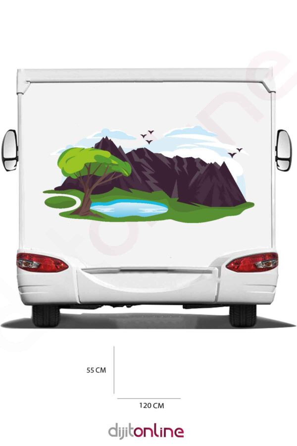 Karavan Baskı Sticker -Dağ ve Deniz Sticker - 120x55