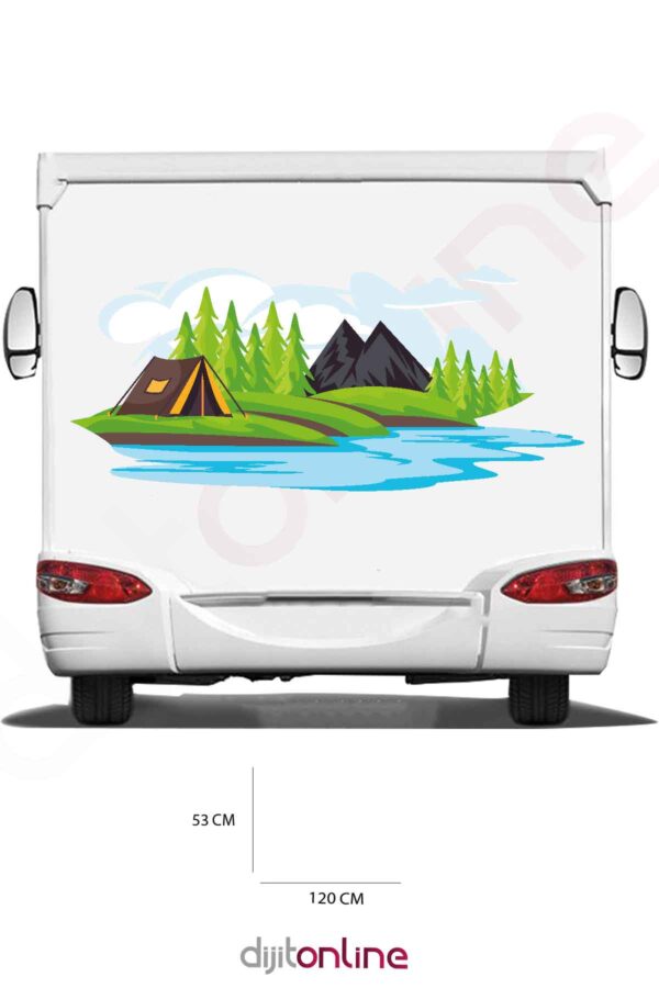 Karavan Baskı Sticker - Kamp ve Orman Sticker - Deniz ve Dağ Sticker - 120x53