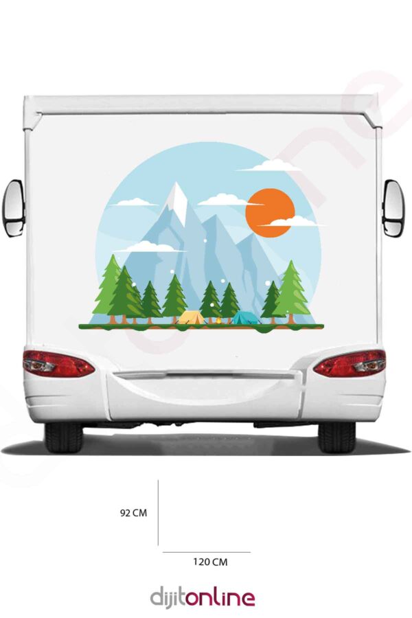 Karavan Kamp Baskı Sticker - Orman Dağ Sticker - 120x92