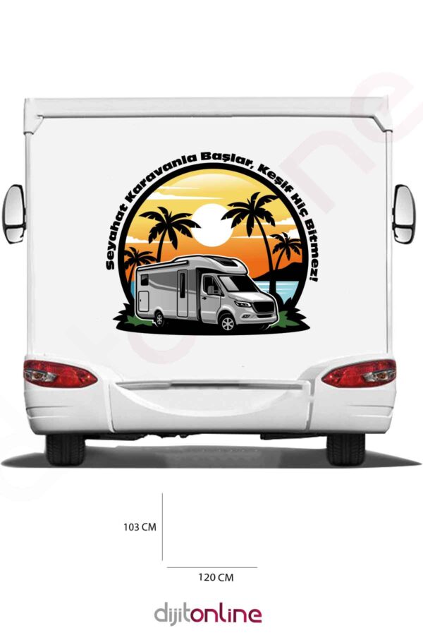 Karavan Slogan Sticker - Palmiye Karavan Sticker - Keşif Ve Doğa Karavan Sticker - 120x103 Cm
