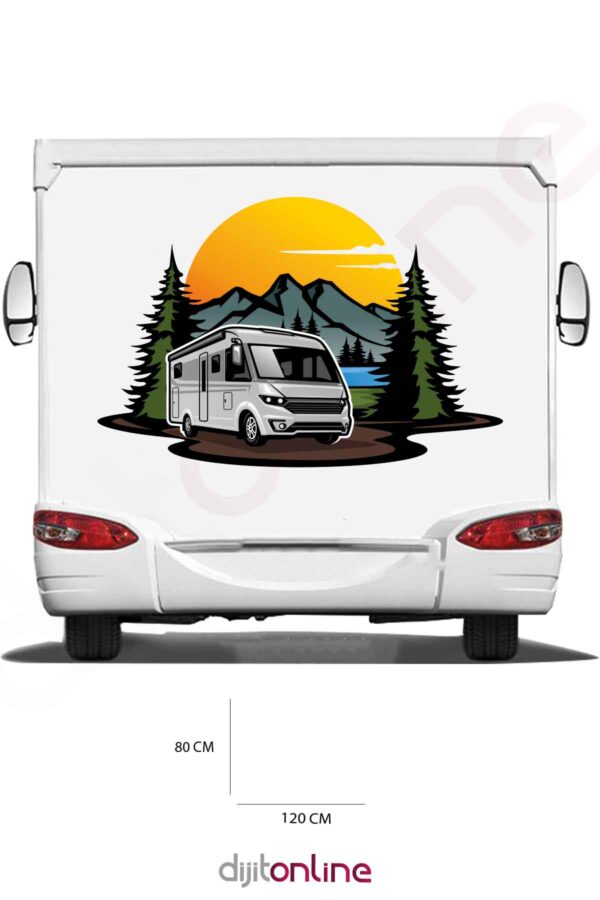 Karavan Baskı Sticker - Kamp Orman Sticker - Güneş Sticker - Dağ Sticker - 120x80 Cm