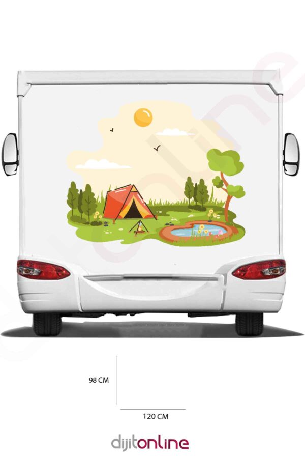 Karavan Baskı Sticker - Orman Kamp Sticker - 120x98