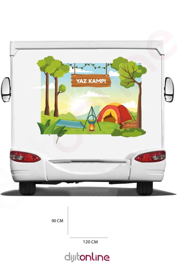 Karavan Kamp Baskı Sticker - Karavan Güneş Doğa Ve Çadır Sticker - 120x90 Cm