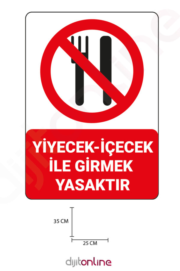 3 Adet Yiyecek İçecek İle Girmek Yasaktır Uyarı Sticker - Uyarı Sticker - 25x35 Cm