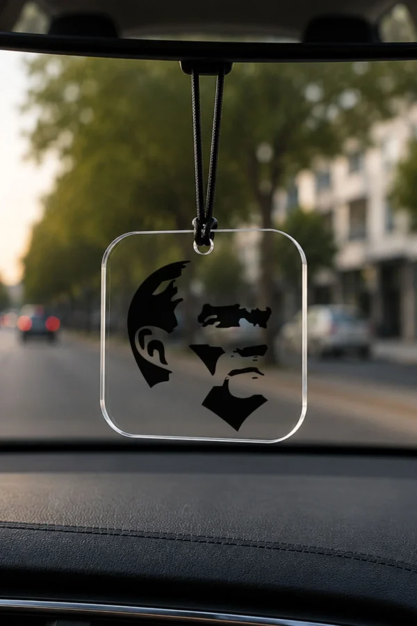 Atatürk Silüetli Şeffaf Pleksi Araç Dikiz Aynası Süsü 7x7 cm – Araba Süsü Oto Aksesuar Hediyelik Eşya