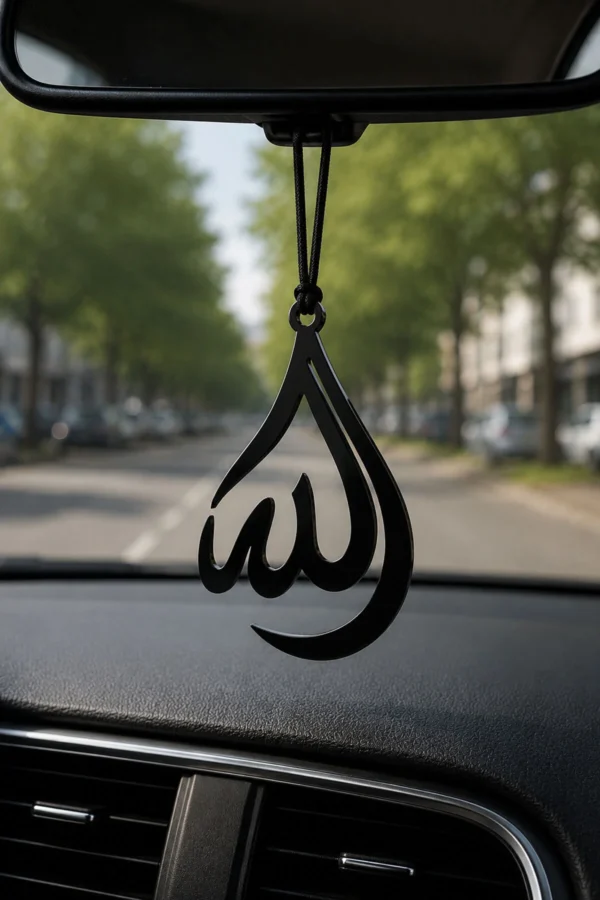 Allah Lafzı Siyah Pleksi Lazer Kesim Dikiz Aynası Süsü 3 Boyutlu Oto Aksesuar 4,5x7 cm
