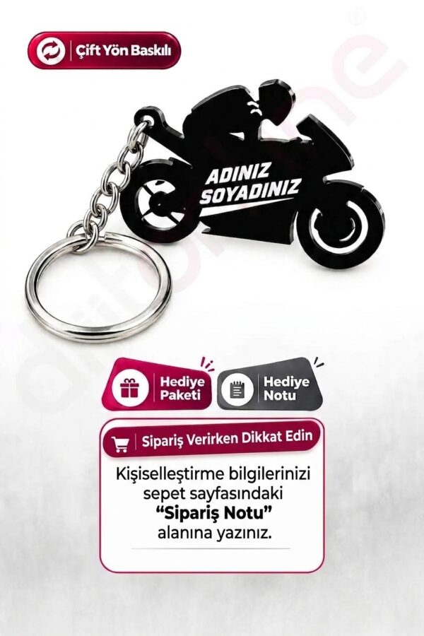 Kişiye Özel Siyah Pleksi Motosiklet Anahtarlık – İsimli Çift Taraflı Baskılı